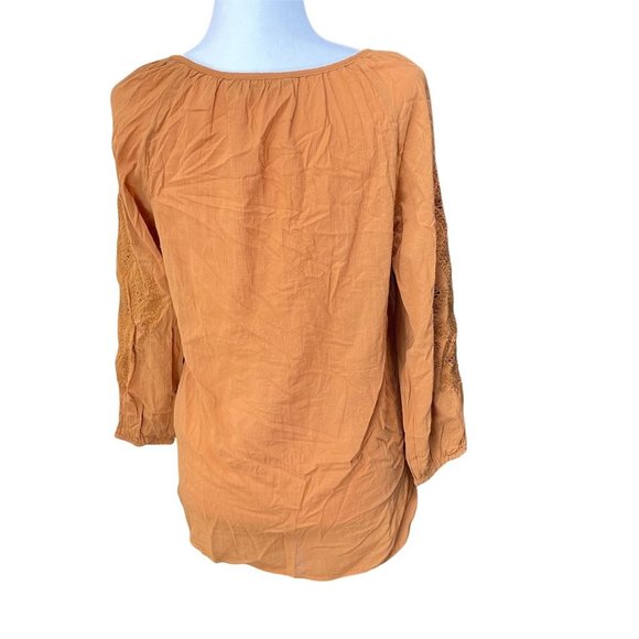 Massimo Dutti Blouse Womens Sz S Embroidered Detail Orange Rust Button Bohemian - Picture 2 of 11